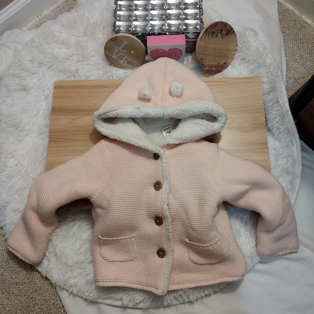Carter's Thick Pink Fleece Lined Button Up Sweater Baby 24 Months